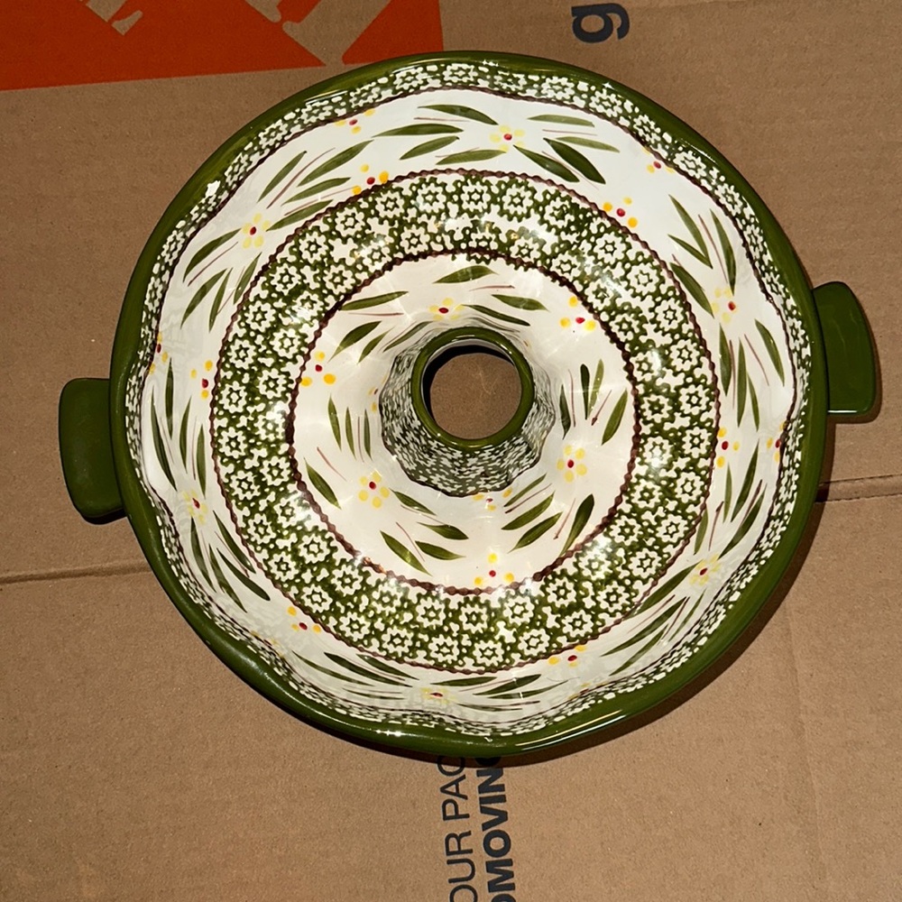 Ceramic hand painted bundt cake dish